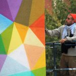 Okuda San Miguel, amb la seva obra a la plaça de les Cultures. IntARTvencions