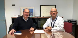 L’Hospital de Martorell amplia la Unitat d’Hospitalització Domiciliària a les residències de gent gran Manel Aragonés, gerent Palau de Can Sunyer, i Manel Álvarez, gerent Hospital de Martorell