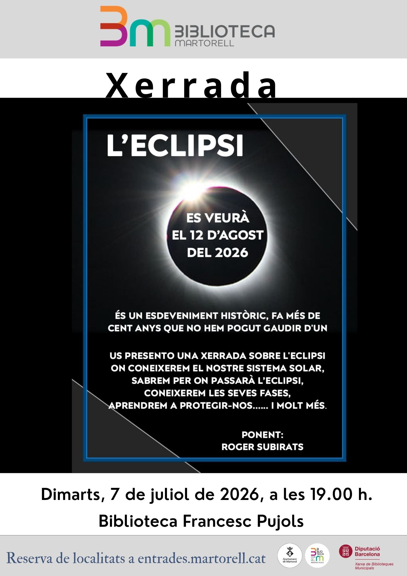 Xerrada 'L'Eclipsi', amb Roger Subirats. Biblioteca Francesc Pujols