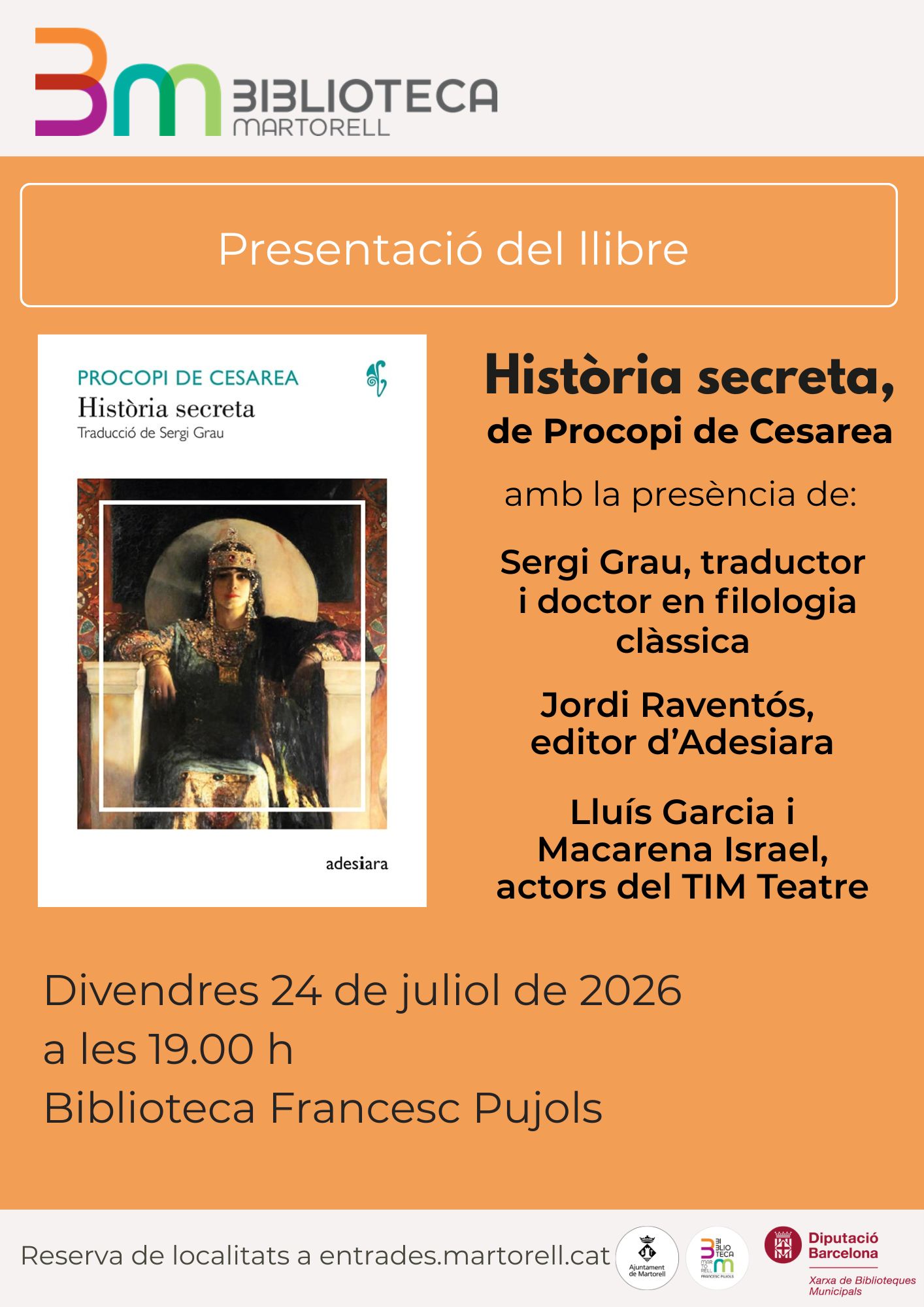 Presentació del llibre 'Història secreta', de Procopi de Cesarea. Biblioteca Francesc Pujols
